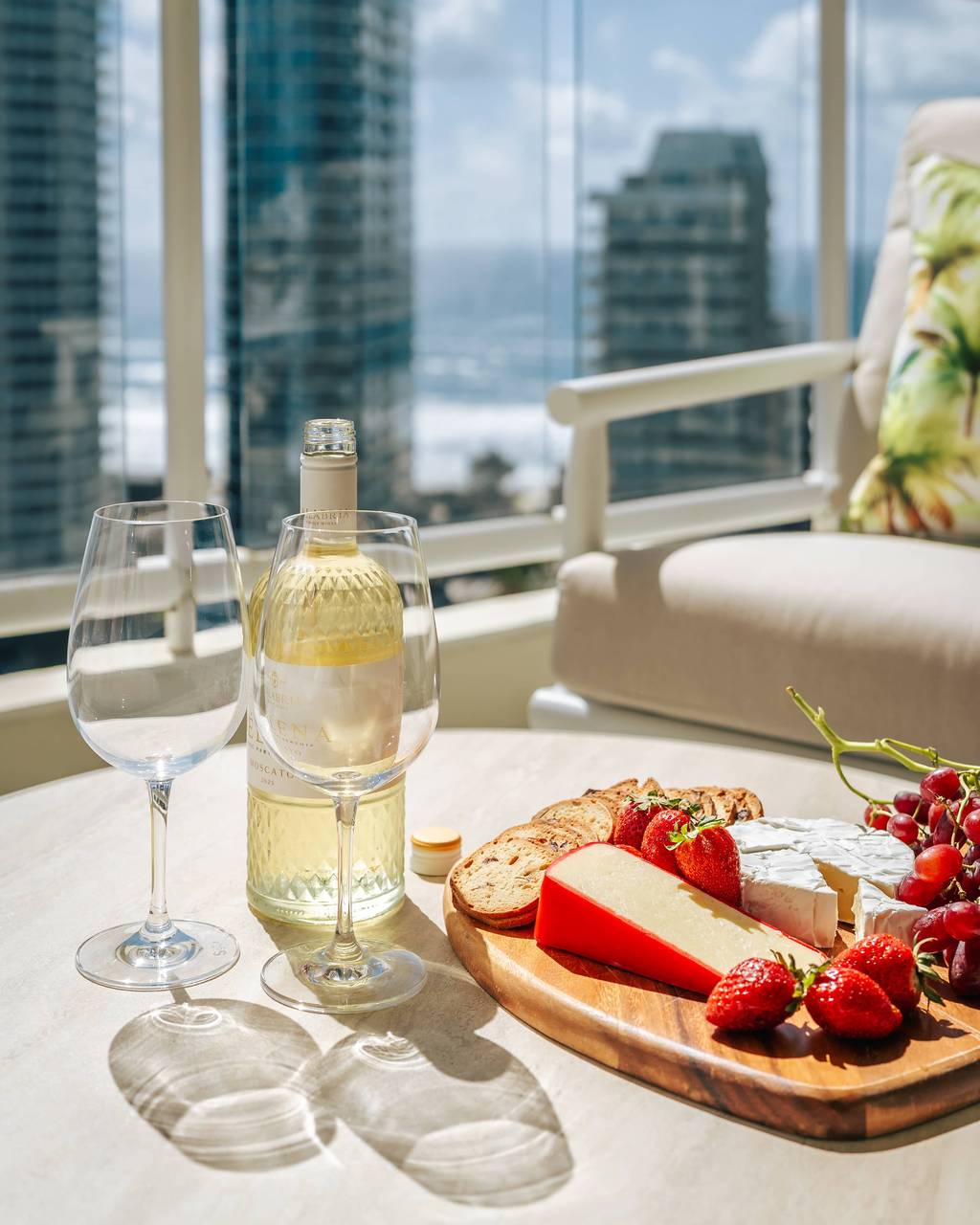 Wine and cheese on the balcony